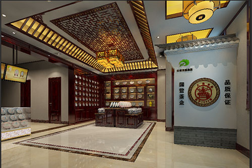 谯城古朴典雅的中式茶叶店大堂设计效果图